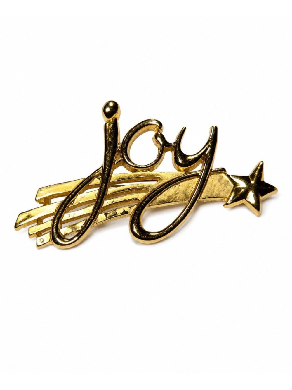 Vintage 1990's Danecraft Goldtone "Joy" Christmas Flair Star Brooch